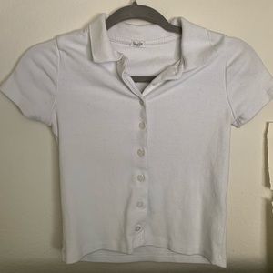 White cropped button up collar top